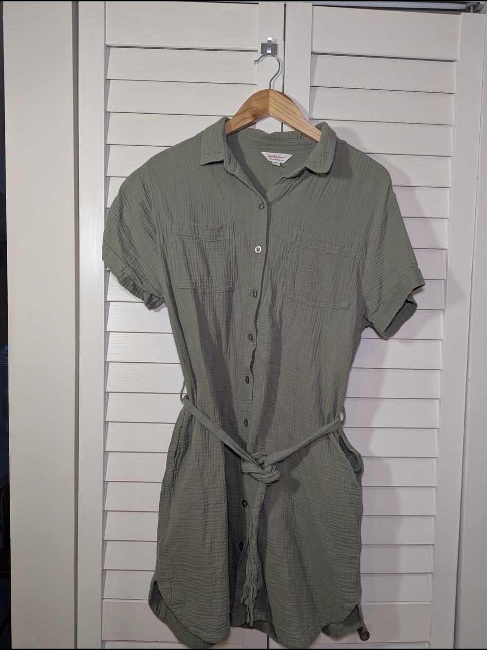 Weatherproof Sage Green Short-Sleeve Shirt Dress